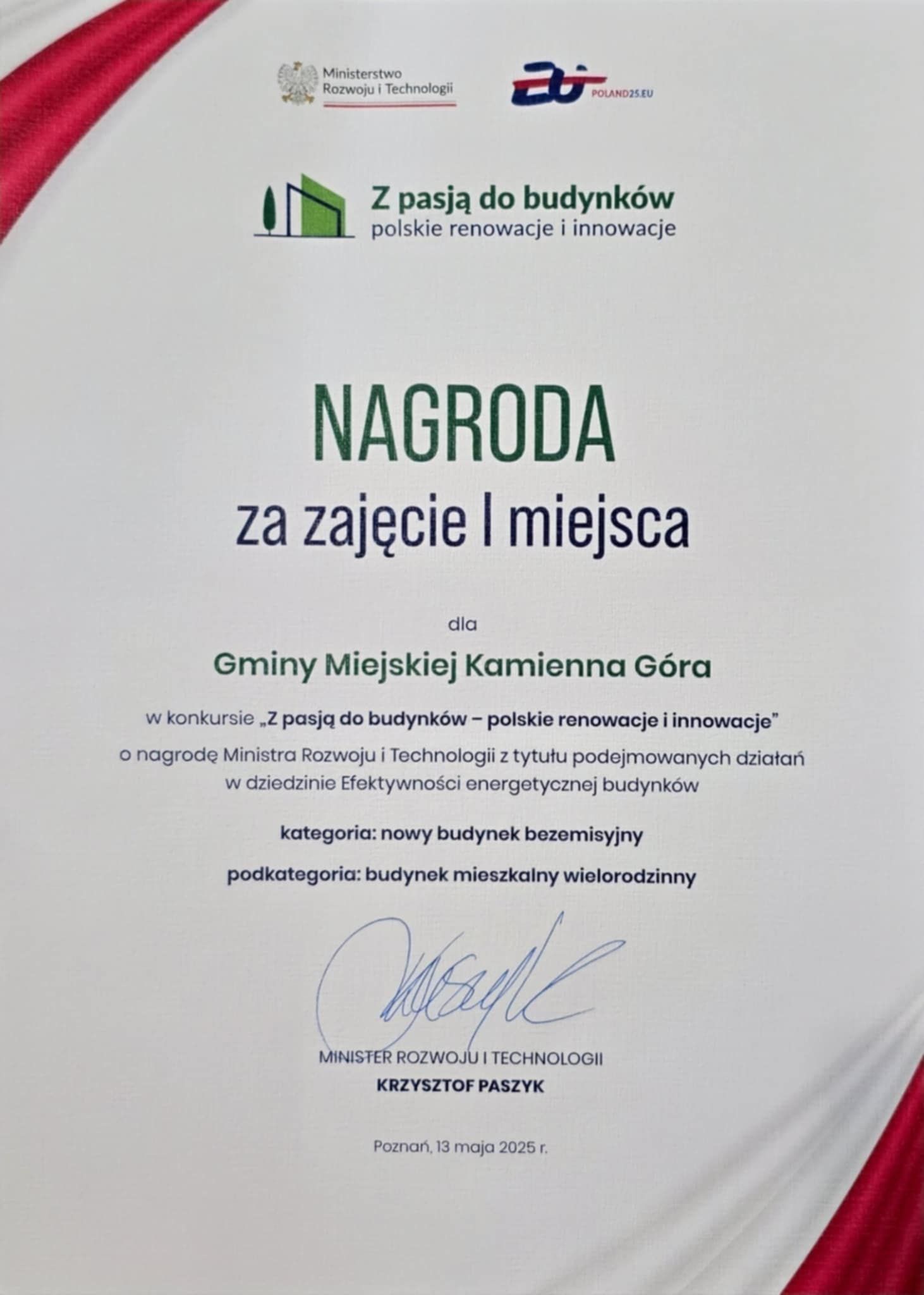 Gmina Kamienna Góra nagrodzona w konkursie „Z pasją do budynków - polskie renowacje i innowacje” – nowy standard w budownictwie modułowym